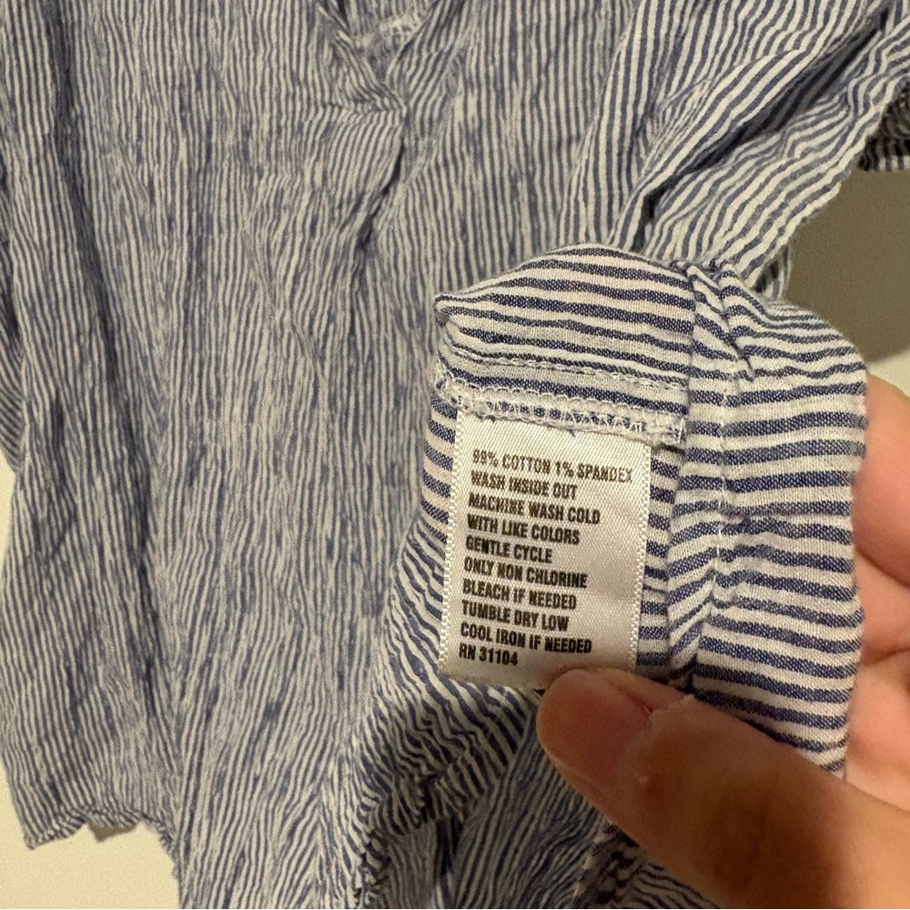 Crown & Ivy Popover Fit Lightweight Shirt Crinkle Buttons Down Back blue medium - Picture 3 of 4